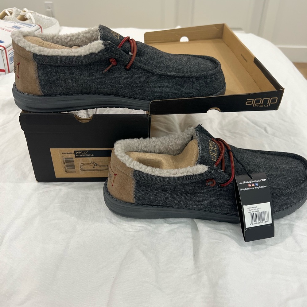 Hey Dude Gray and Tan Slip-On Loafers with Cozy Lining